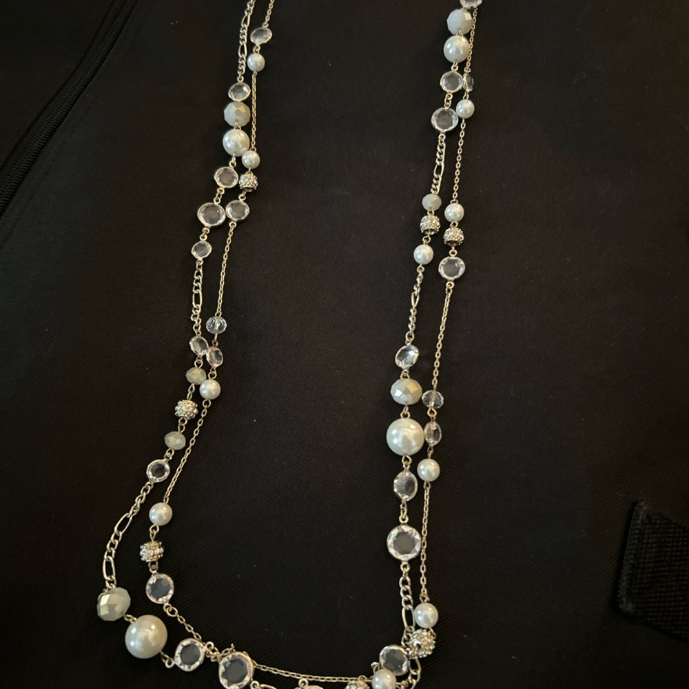 Pearl and gold double strand crystal necklace- with clasp